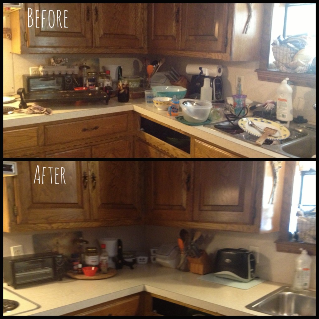 My kitchen mess, before and after this week